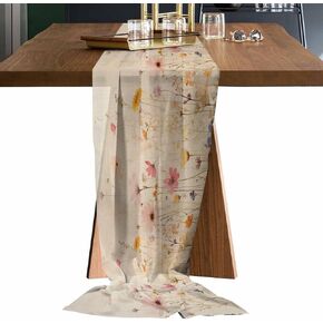 Botanical Wildflower 10ft Wedding Table Runners 29"x120", Kitchen Dinner Chiffon Tablerunner Dresser Scarf, Sheer Bridal Shower Holiday Party Decorations Retro Colored Spring Floral Herb