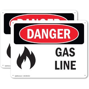 (2 Pack) Gas Line OSHA Danger Sign 10 Inch X 7 Inch Indoor/Outdoor Rust-Free Aluminum Metal Signs for Workplace, Workshop, and Construction Site, Made in the USA