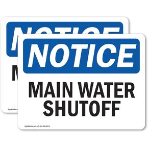 (2 Pack) Main Water Shutoff OSHA Notice Sign 5 Inch X 3.5 Inch Vinyl Label Decal Sticker Weather Resistant, UV Protected for Workplace, Business, and Construction Site, Made in the USA