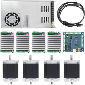 RATTMMOTOR 4 Axis CNC Controller Stepper Motor Kit, Nema23 Stepper Motor 270oz-in 3A Dual Shaft 23HS8430B, TB6600 Stepper Motor Driver, CNC Motion Control Board Mach3 USB Card, 24V Power Supply