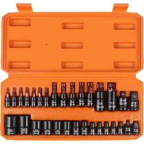 DISEN 31-Piece Torx Bit Socket and Female External Socket Set, Premium CR-V & S2 Alloy Steel, Star T8-T70 & E-Torx E4-E24,Impact Socket Adapter Set,High Torque Laser Marked for Automotive Mechanic