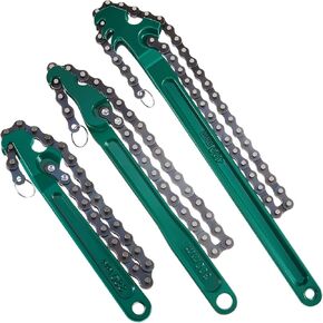 Lasnten 3 Pcs Large Reversible Chain Oil Filter Wrench with 12 Inch 16 Inch 9 Inch Chain Wrench Adjustable Heavy Duty Carbon Steel Sturdy Pipe Fittings Tool Spanner for Ratcheting Universal Use