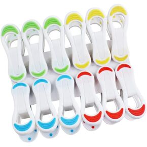 AKOAK Plastic Clothespin -12 Pieces Heavy Duty Non-Slip Laundry Clothes Pins for Hanging Clothes, Travel, Office, DIY Projects and Securing Snack Bags