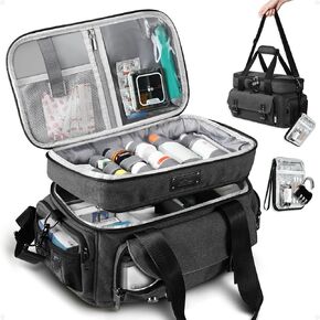 ARCFOX Medicine Storage Bag with Lock, Vintage Canvas Large Pill Bottle Organizer for Men, Double Layers Medication Storage with Portable Travel Pouch Shoulder Strap Handles, Black