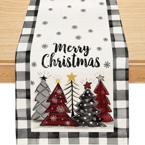 Christmas Table Runner, Christmas Tree Decorations Buffalo Plaid Merry Christmas Runner for Table Seasonal Winter Decor for Indoor Outdoor Dining Table Decorations (13'' x 72'')