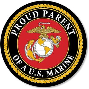 Large Round Proud Parent of A US Marine Sticker (dad mom Son Daughter Vinyl Decal United States Corps Logo (8 inch) USMC Licensed