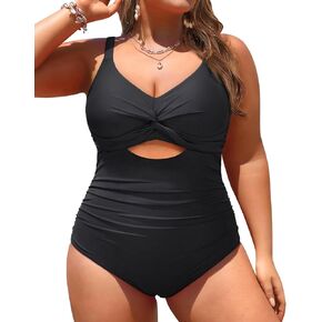 Plus Size One Piece Swimsuits - Women Tummy Control Cutout Bathing Suit Cross Front Swimwear