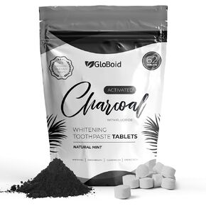 GloBoid Charcoal Toothpaste Tablets with Fluoride, Zero Waste Toothpaste Bits, Eco Friendly Toothpaste Tabs, Plastic Free Toothpaste Bites - 1 Month Supply - 62 Count - Mint