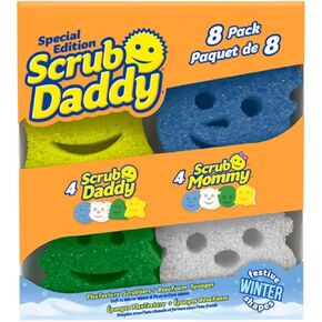 Scrub Daddy Sponges 4ct + Scrub Mommy 4ct Holiday Festive Winter Shapes Pack - Scratch-Free Multipurpose Dish Sponges - BPA Free - Stain & Odor Resistant Kitchen Sponge (8 Pack)