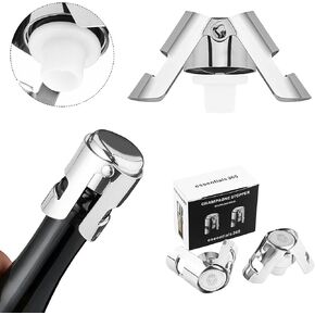 Champagne Stoppers - Keep Your Bubbly Fresh Longer with Durable, Leak-Proof Seal for Sparkling Wine Bottles - Perfect for Celebrations and Special Occasions (Silver, 2 pack)