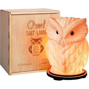 Owl Crystal Salt Lamp H 6.7", 4.4 lbs - Pure Natural Rock Salt – Unique Night Light Lamp - 1 Light Bulb as a Gift - Wooden Present Box - Holiday Gift Ideas - Cool Room Décor