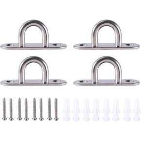 Pad Eye Plate U Hooks 4 Pcs 3.15 inch/M8 Stainless Steel Ceiling Hook Ring Hooks Heavy Duty Wall Mount Hanging Hardware Fitting with Screws for Yoga Hammock Swing Boat