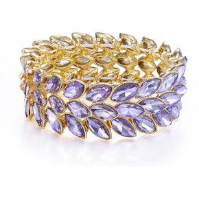 EVER FAITH Rhinestone Art Deco Wrist Jewelry for Prom 3 Marquise Crystal Leaf Elastic Stretch Bracelet