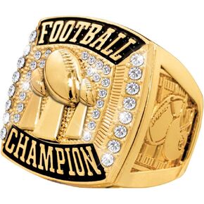 Crown Awards Gold Deluxe Fantasy Football Ring, Football Championship Rings, Choose Your Ring Size Prime