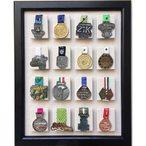 Medal Display 16 Medals (Beige), Marathon, Triathlon, Soccer, Wrestling, Wooden Frame