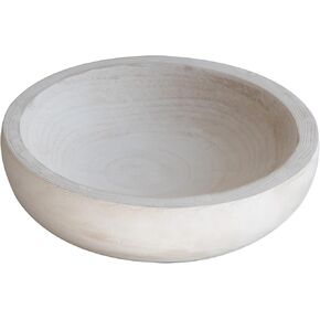 COLLECTIVE HOME - Paulownia Wood Hand Carved Tray, Fruit Snack Holder, Decorative Bowl, Rustic Home Decor Accessories for Coffee Table, Living Room, Wedding Centerpiece, 10" (washed white)