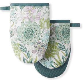 Martha Stewart Succulents Mini Oven Mitt 2-Pack Set, Green, 5.5"X8"
