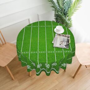 American Football Field Tablecloth Round Green Sport Theme Table Cloths Circular Table Cover Reusable Waterproof and Washable Wipeable Polyester Tabletop for Dining Kitchen Party Decor 60 Inch