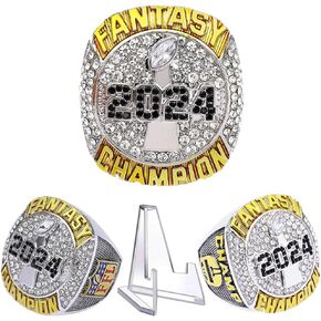 2024 Fantasy Football Championship Ring | Heavy FFL Champion Ring | Gold Silver Tone Plated Award Trophy for Fantasy Football League Winner
