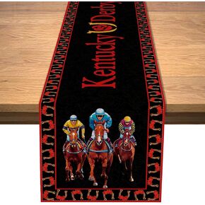 Vohado Linen Kentucky Derby Table Runner Roses Horse Racing Table Cover for Holiday Party Dining Room Home Kitchen Table Decoration (13" x 90")