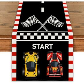 Race Car Birthday Party Decorations Race Car Table Runner Black and White Check Car Table Cover Race Car Party Decorations for Simple Life Home Party