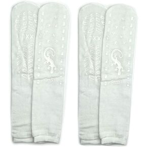 GBM Geckos - Double Tread Non-Slip Safety Socks for Hospital or Yoga - 2 Pairs (White, 2XL)