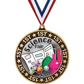 Science Fair 1st Place Perimeter Medal Gold, 2.75" Education Science Prizes, Kids Trophy Medal Awards Prime