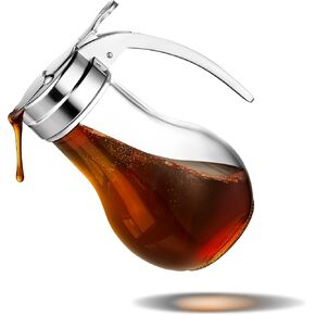 14 oz Glass Syrup Dispenser, No Drip Glass Syrup Bottle for Maple Syrup, Honey Dispenser, Pancake Mix, or Sugar, Dishwasher Safe Glass Syrup Container with Metal Easy Pour Lid, 14 Ounces (414mL)