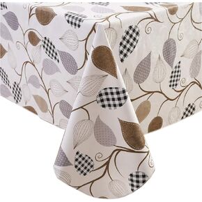 Heavy Duty Vinyl Tablecloth with Flannel Backing Waterproof Oil-Proof Plastic Table Cloth Stain-Resistant Wipeable Rectangle or Square Table Cover for Indoor and Outdoor (Leaves, 60X84 Inch)