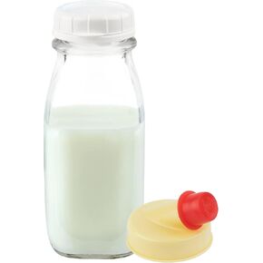 kitchentoolz 12 Oz Square Glass Milk Bottle with Lids- Perfect Milk Container for Refrigerator - 12 Ounce Glass Milk Bottle with Tamper Proof Lid and Pour Spout - Pack of 1