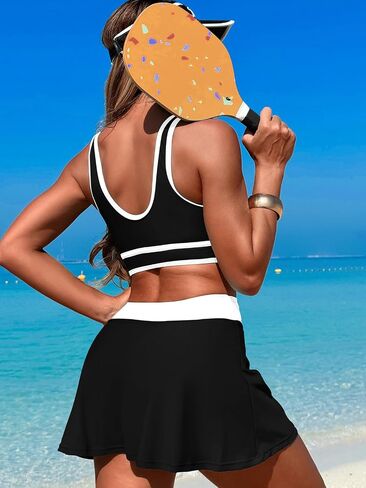 Women's High Waisted Bikini Sets Tummy Control Swim Skirt Two Piece Swim Suit Tummy Control Color Block Bathing Suit in Saudi Arabia