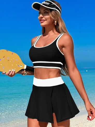 Women's High Waisted Bikini Sets Tummy Control Swim Skirt Two Piece Swim Suit Tummy Control Color Block Bathing Suit in Saudi Arabia