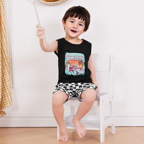 Toddler Baby Boy Clothes Sleeveless Tank Tops + Striped Print Jogger Shorts with Pockets 2Pcs Summer Outfits in Saudi Arabia