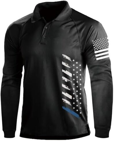 Men's Polo Shirt Long Sleeve Quick Dry American Flag Print Graphic Split Color Golf Shirt for Sport in Saudi Arabia