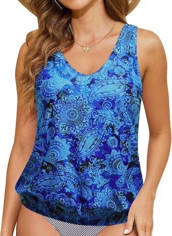 قمم Blouson Tankini للنساء - سوء السباحة في أعلى فقط لا بدلة الاستحمام السفلية المتواضعة ملابس السباحة أعلى 2025 in Kuwait