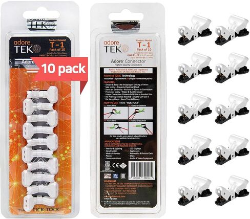 T-Type Wire Connector [T-1] NO Need to Peel NO-Splice NO-Tape and Water Resistant Easy Fast and Safe Electrical Insulated Wire Terminals AGW 23~20(0.3-0.5 sqmm) 3A [10 PCS] in Saudi Arabia