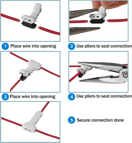 T-Type Wire Connector [T-1] NO Need to Peel NO-Splice NO-Tape and Water Resistant Easy Fast and Safe Electrical Insulated Wire Terminals AGW 23~20(0.3-0.5 sqmm) 3A [10 PCS] in Saudi Arabia