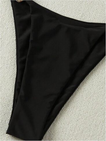 OYOANGLE Women's Ring Linked Triangle Halter Bikini Swimsuit High Cut Bathing Suit Beachwear in Kuwait