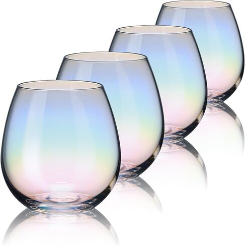 CUKBLESS Stemless Wine Glasses Set of 4, Iridescent Wine Glass for Red or White Wine, 15 OZ in Saudi Arabia