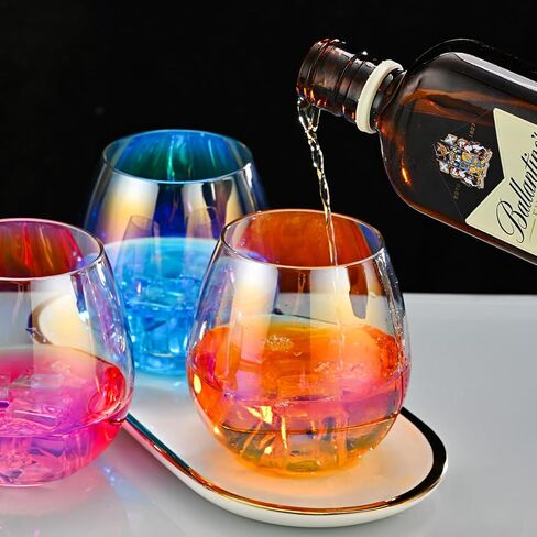 CUKBLESS Stemless Wine Glasses Set of 4, Iridescent Wine Glass for Red or White Wine, 15 OZ in Saudi Arabia