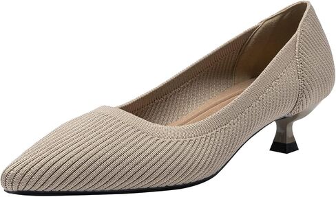 youngshow Women's Pumps Kitten Heels Pointed Toe Knit Slip On Comfortable Casual Formal Dress Shoes in Kuwait
