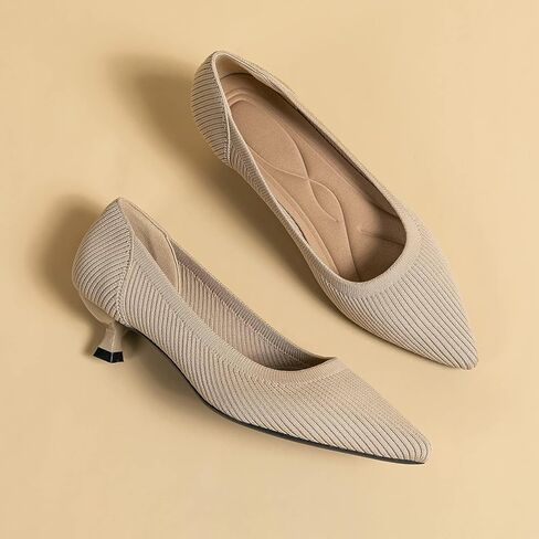 youngshow Women's Pumps Kitten Heels Pointed Toe Knit Slip On Comfortable Casual Formal Dress Shoes in Kuwait