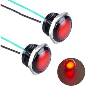 2PCS 16mm 110VAC 125VAC Metal Indicator Light 20mA Waterproof IP67 Single lamp LED Pilot Lamp Raised Head with Wire for Household appliances, DIY, (Red LED) Black Anodized Shell