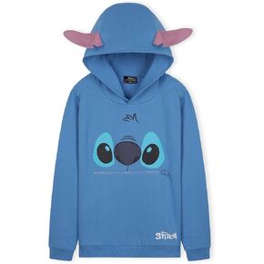Disney Stitch Girls Hoodie, Long Sleeve Pullover Hooded Sweatshirt for Kids and Teenagers, Gifts for Girls (Blue, 11-12 Years)