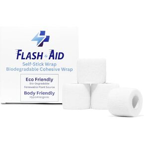 Biodegradable Cohesive Self-Stick Bandage Wrap – Eco-Friendly Non-Adhesive Compression Wrap for Sensitive Skin, Gentle and Breathable, 4-Pack (White)