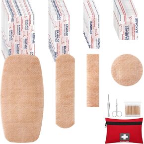Geiserailie 204 Pcs Assorted Sizes Sensitive Skin Bandages Silicone Adhesive Bandages Bulk First Aid Kit with Scissors Tweezers Swab Painless Removal Bandages for Elderly Painless Removal Skin Wounds