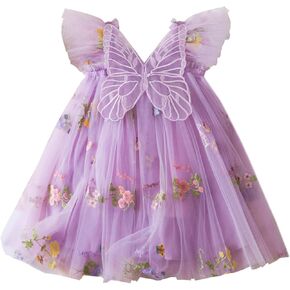 AGQT Baby Girls Tulle Tutu Dress Butterfly Print Back Sundress Size 6M-6T