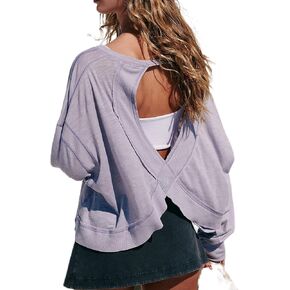 Women Workout Tops Long Sleeve Open Back Crop Shirt Backless Athletic Gym Running Yoga Top Baggy Dressy Shirts
