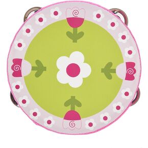 Wood Percussion Instrument, Attractive 15Cm Beautiful Tambourine Drum Bell, For Sing Or Dance Accompaniment Parties And Kids Games(Four flowers bloom)