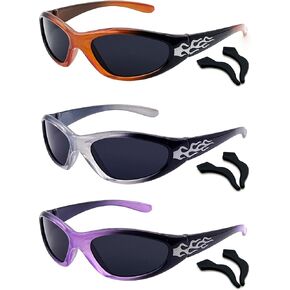 XINBO LOOK 3-pairs Kids fashionable flame texture Sunglasses, for Kids Age 3-10, Toddler Sunglasses Boys Girls Anti-UV Protection.
